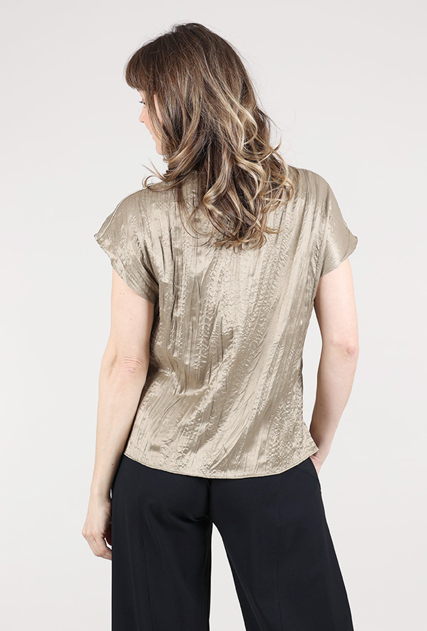 Grade & Gather Crinkle Sateen Drape-Neck Top, Fawn 