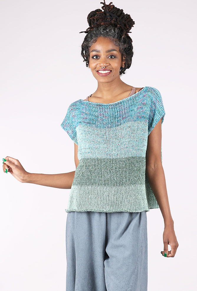 Artists & Revolutionaries Mossy Silk-Linen Hand-Knit Sweater Vest, Aqua Mix 