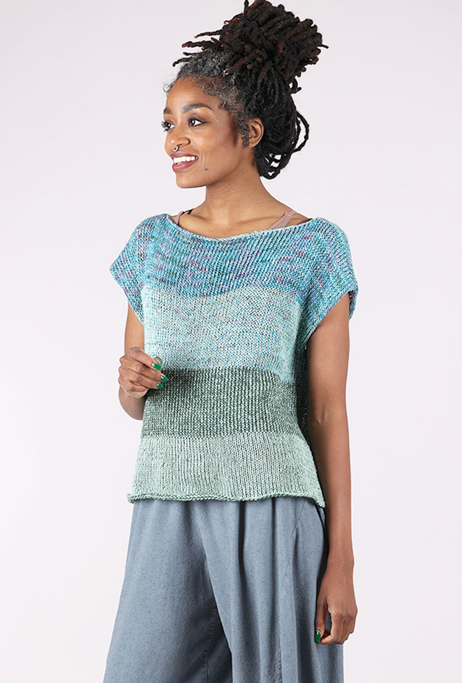 Artists & Revolutionaries Mossy Silk-Linen Hand-Knit Sweater Vest, Aqua Mix 