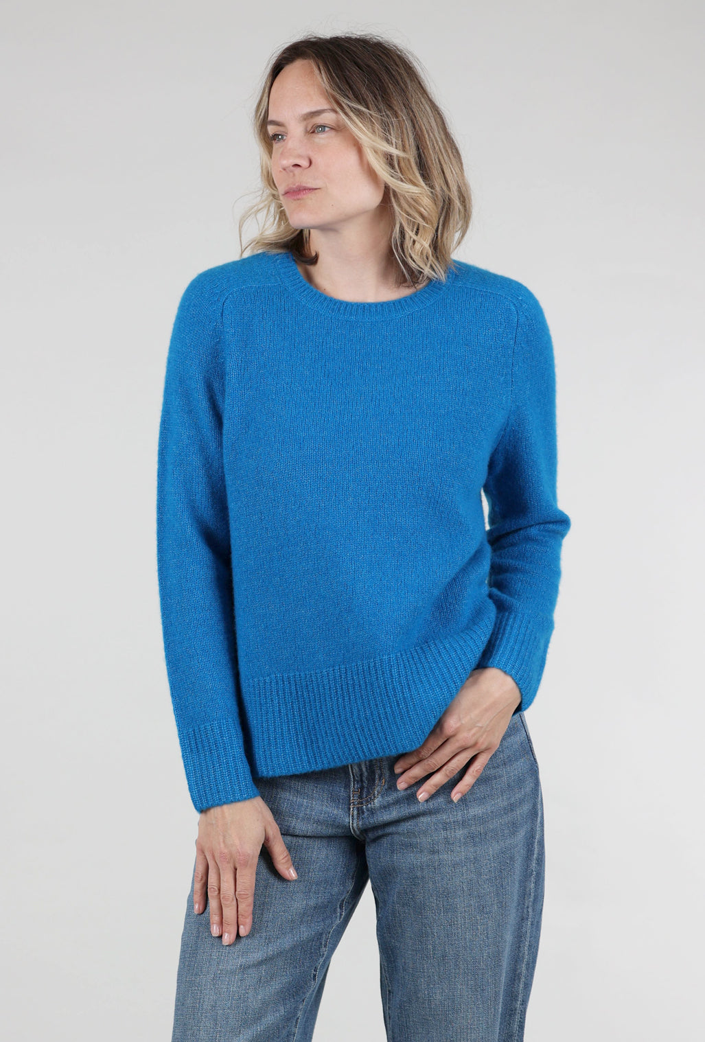 Estheme Cashmere Cashmere-Silk Pullover, Sapphire 