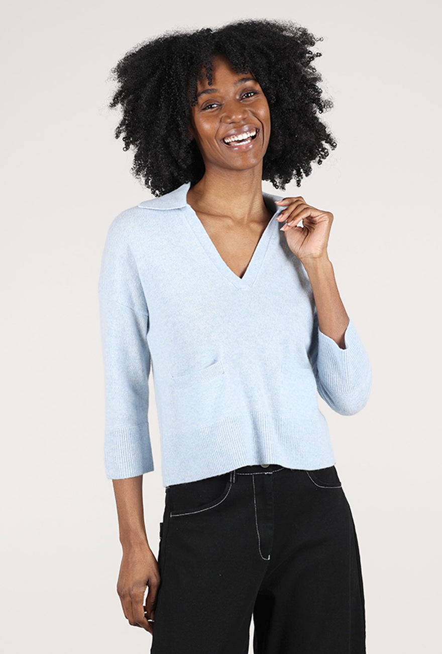 Kinross Cashmere Cashmere Split-Neck Polo, Skyway 