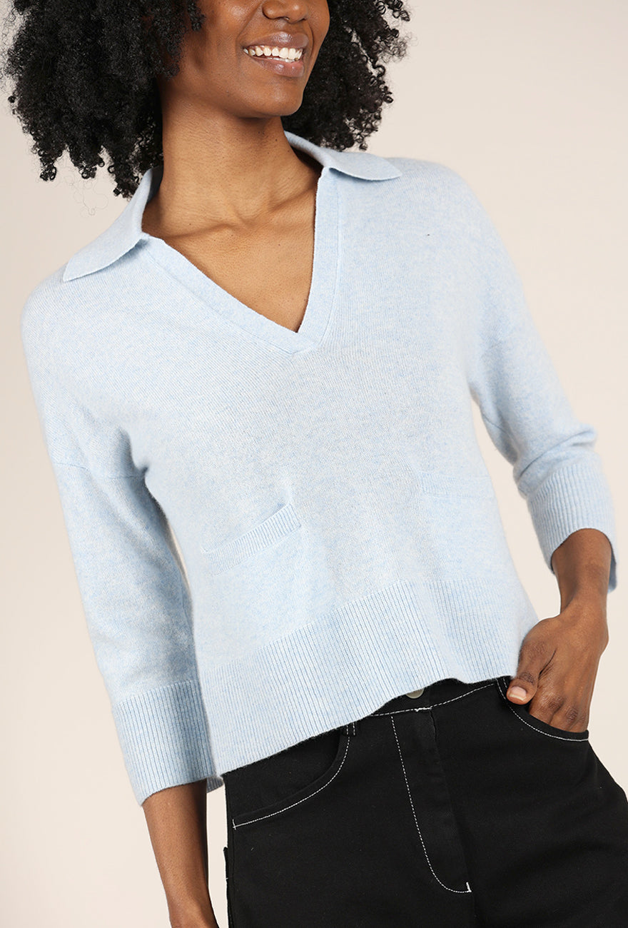 Kinross Cashmere Cashmere Split-Neck Polo, Skyway 
