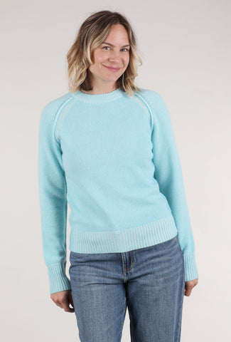 Pure Amici Back Detail Cashmere Crew, Aqua 