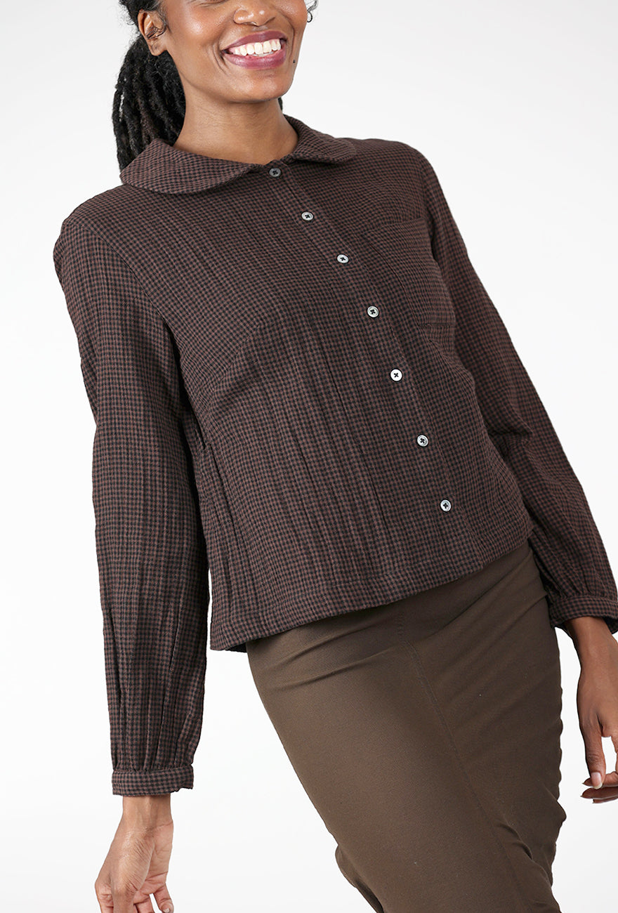 Jolene Shirt, Cocoa Check Angle 4