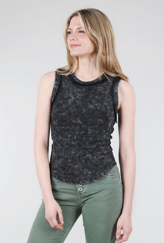 Mystree Exposed Seam Ribbed Tank, Washed Black 