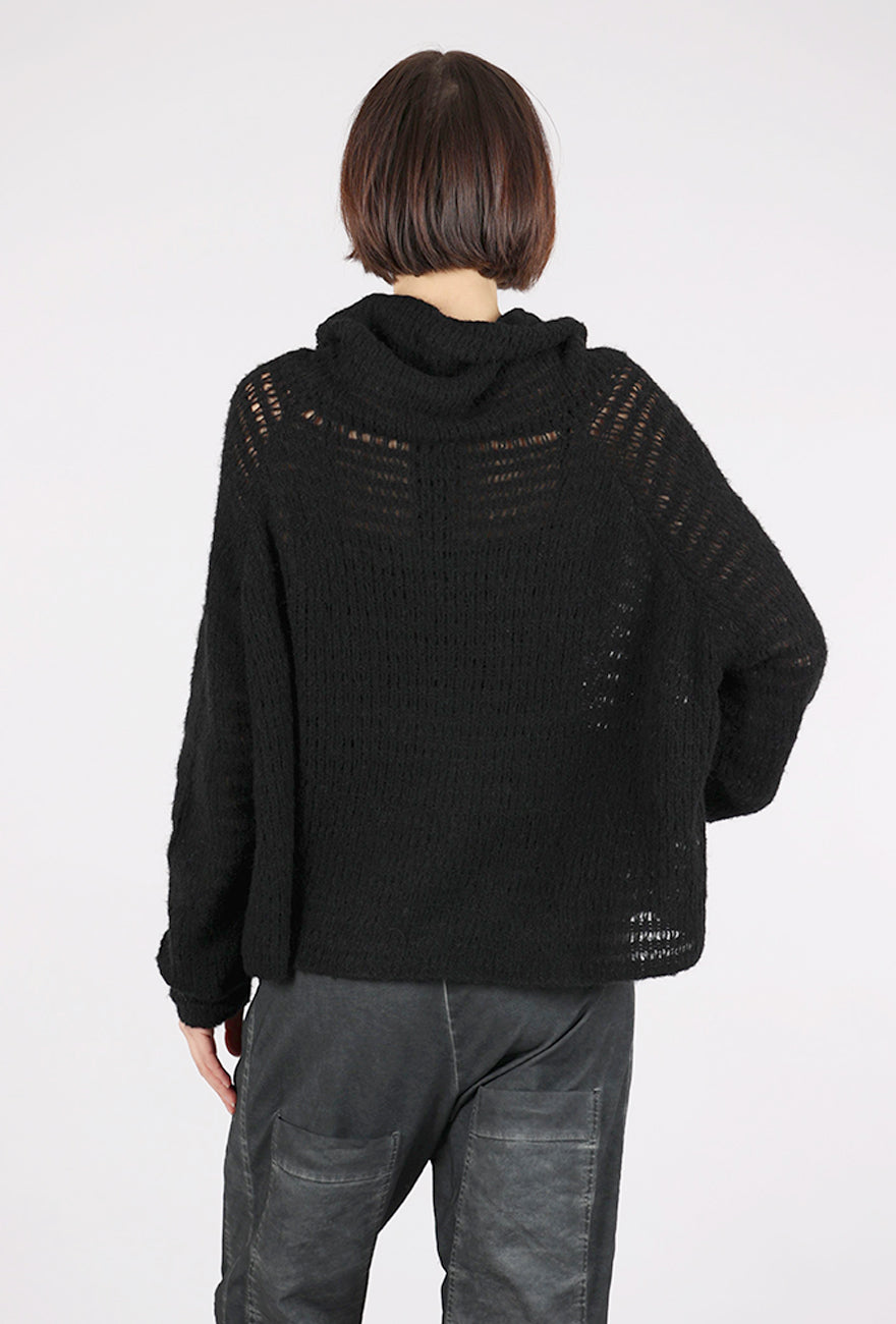 Rundholz Perforated Woolly Hooded Sweater, Black Small Black