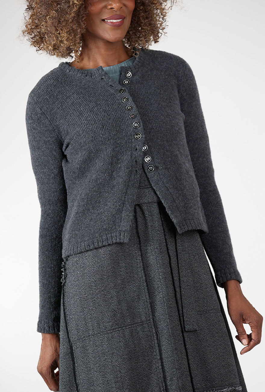 Winsome Buttons Cardie, Charcoal Angle 4