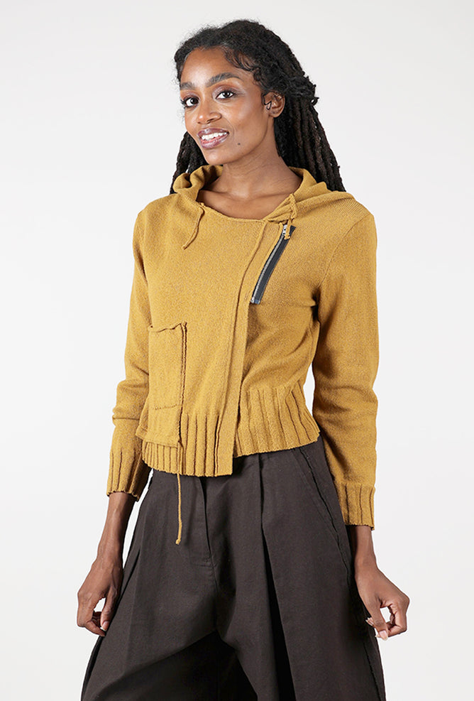 Lurdes Bergada Asym Zip Hoodie, Mustard 