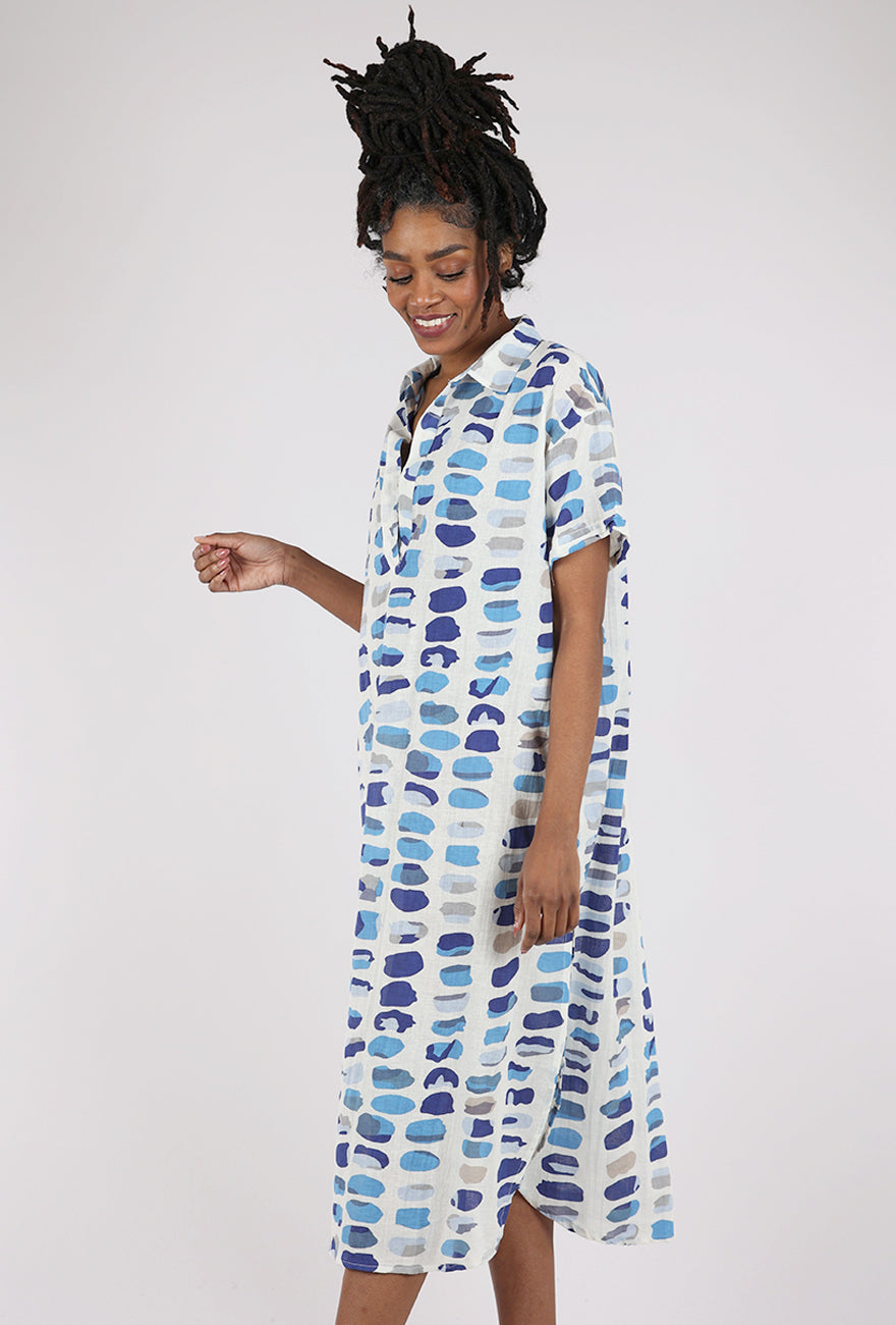 Zoey Geo Dress, White/Blue