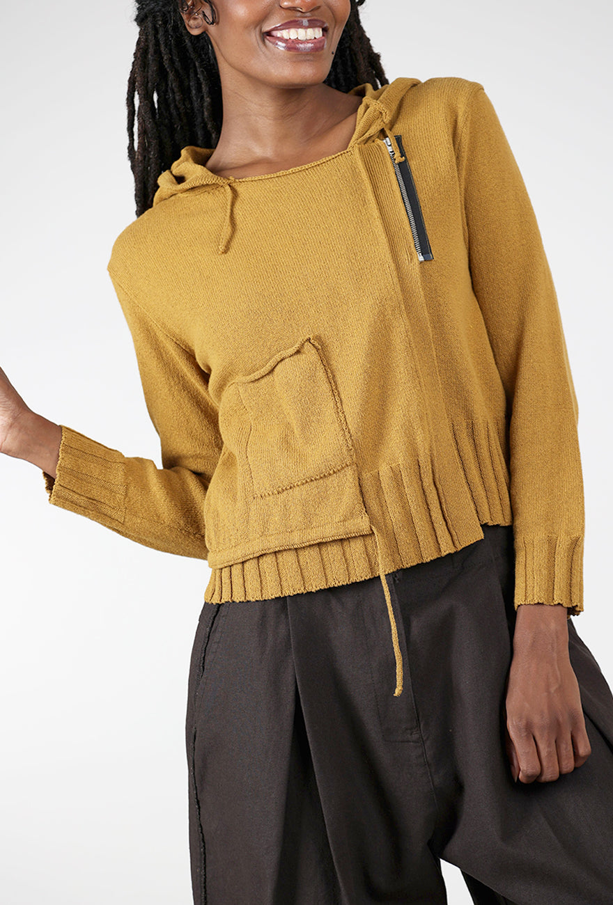 Lurdes Bergada Asym Zip Hoodie, Mustard 