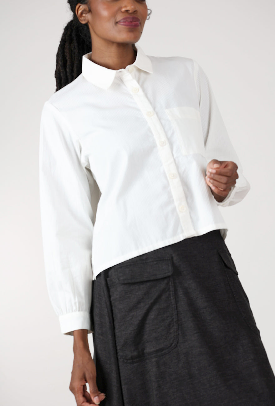 Ada Cropped Blouse, White Stripe