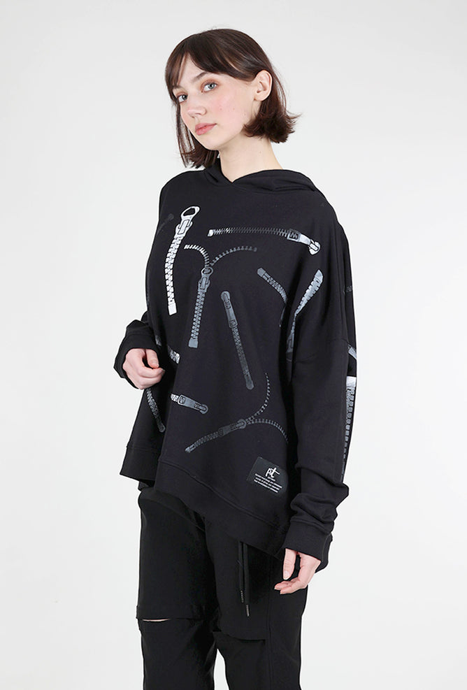 Paper Temples Sweat Zipper Print Hoodie, Black 