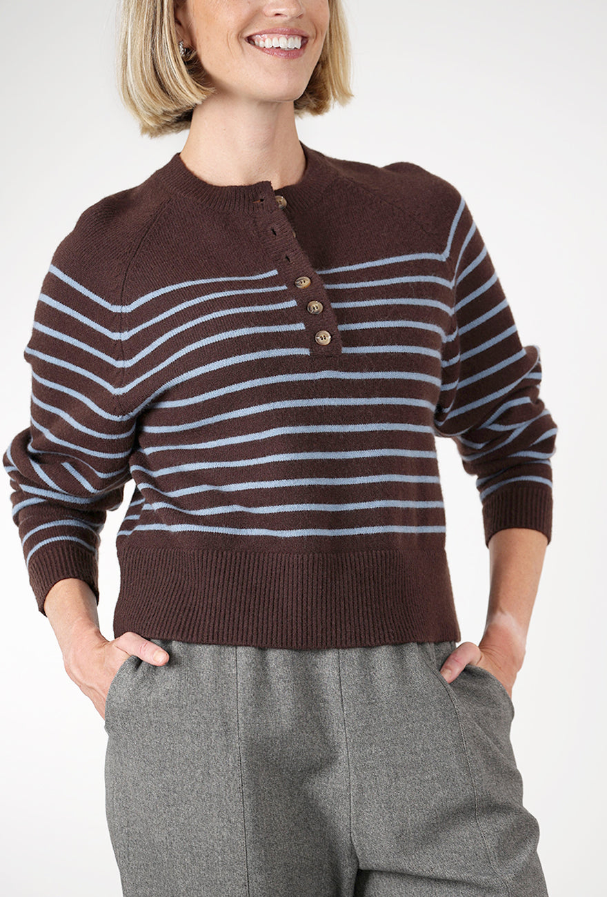 Knit Stripe Henley, Choco Blue Angle 4