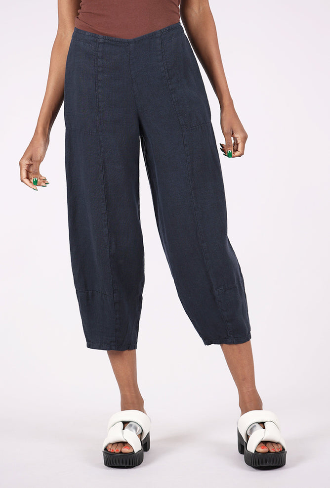 Linen Lantern Crop Pant, Ink