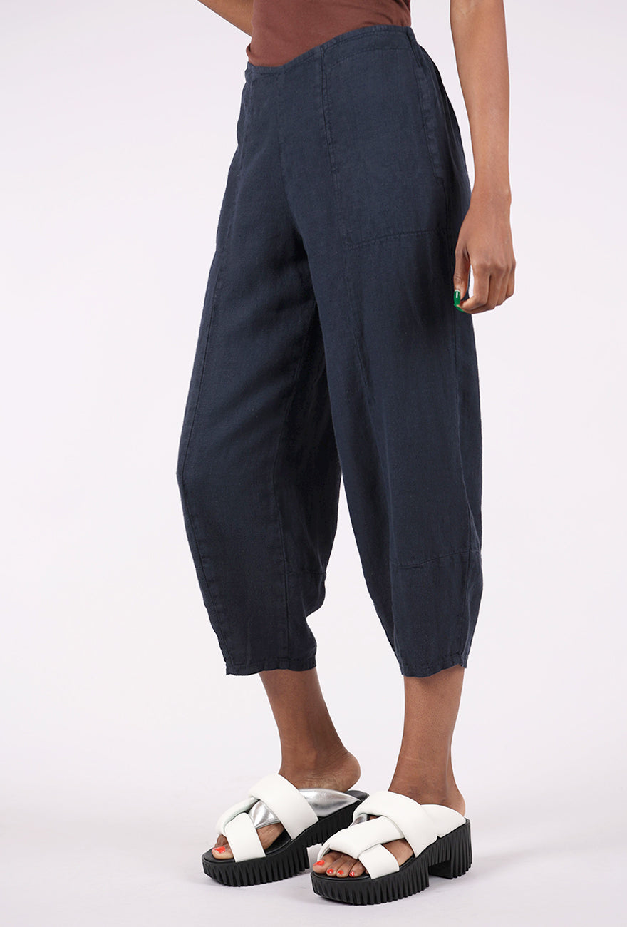 Fenini Linen Lantern Crop Pant, Ink 