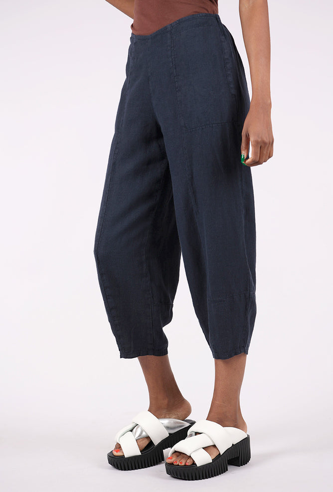 Linen Lantern Crop Pant, Ink