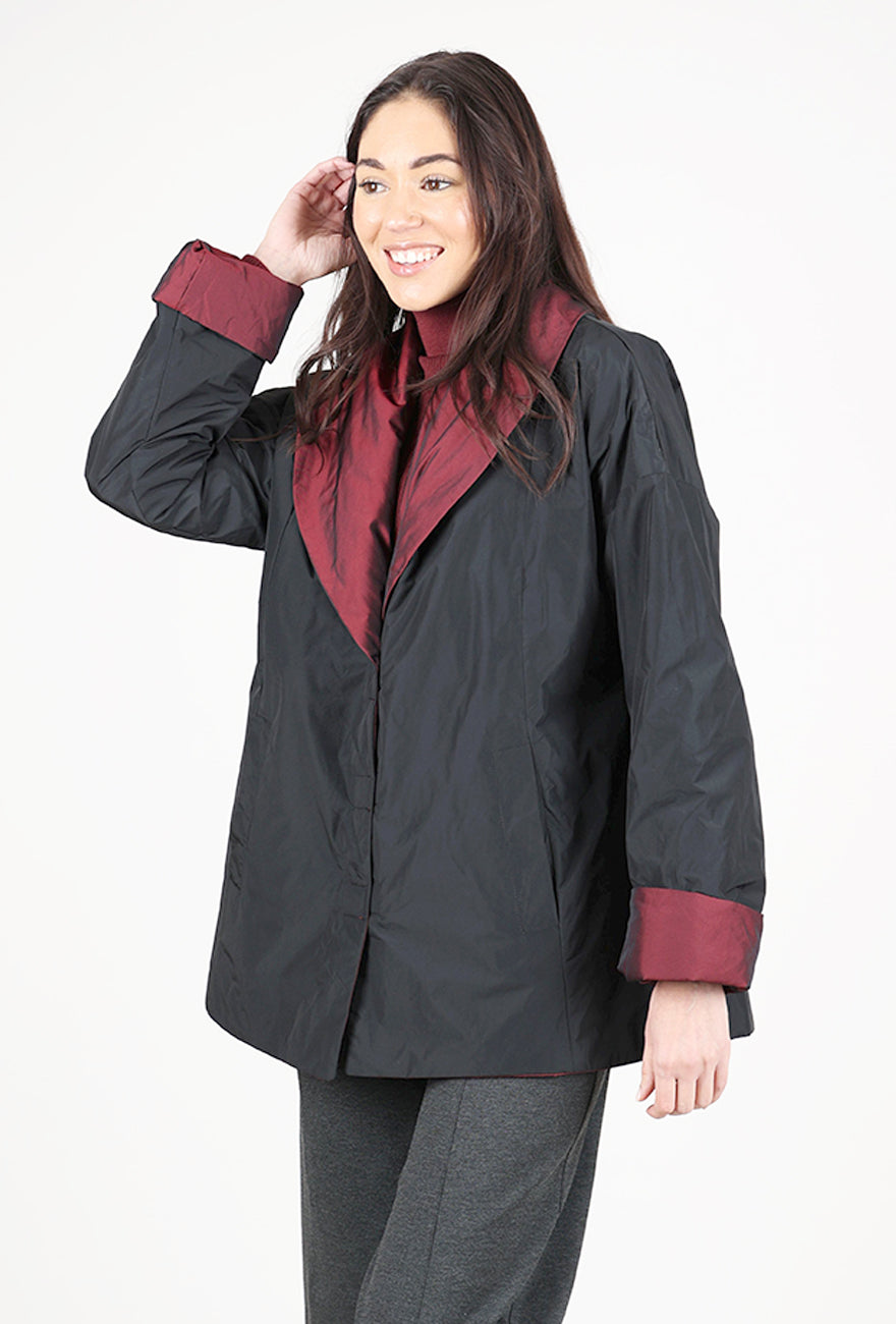 Olivia Two-Tone Taffeta Metropolitan Topper, Chili/Black 