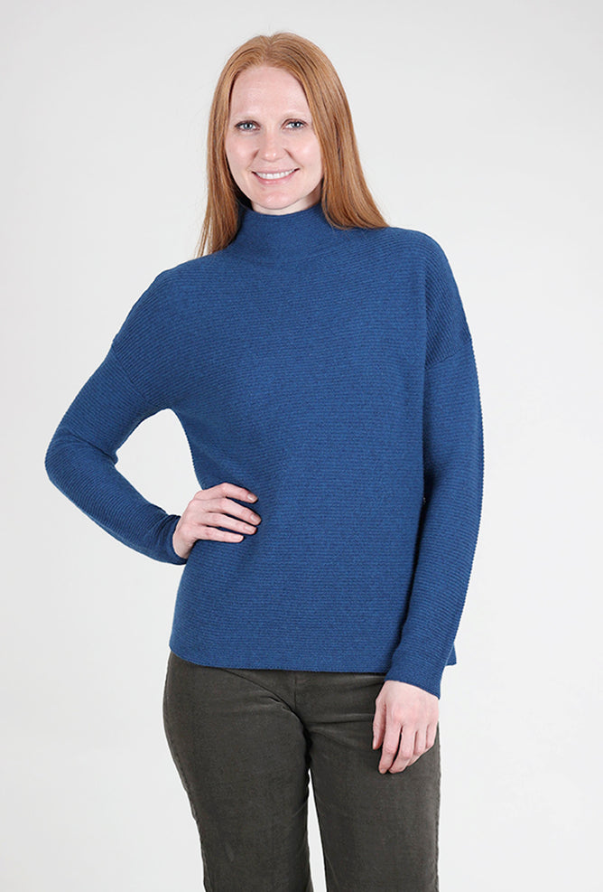 Kinross Cashmere Textured Slouchy Funnel Sweater, Adriatic 