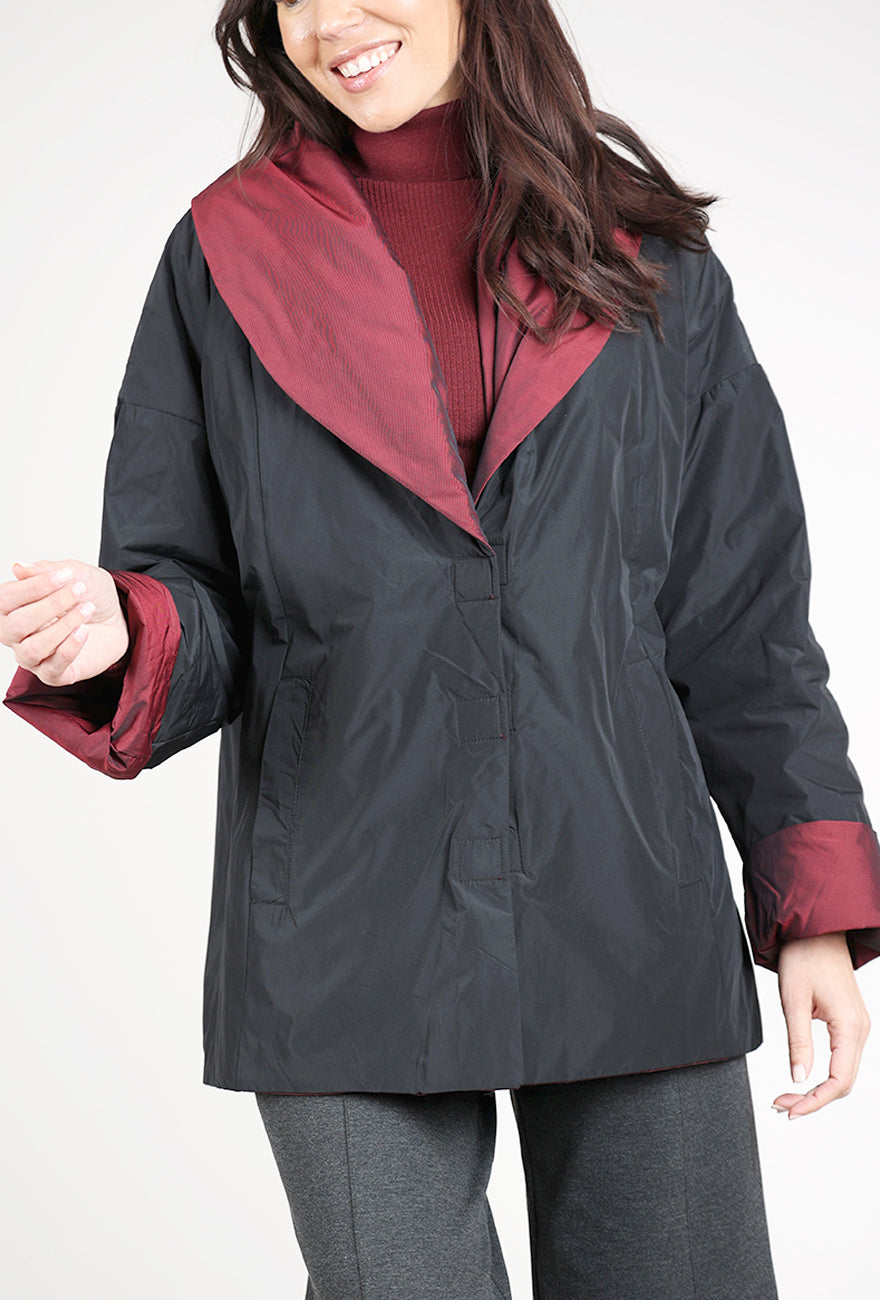 Olivia Two-Tone Taffeta Metropolitan Topper, Chili/Black 