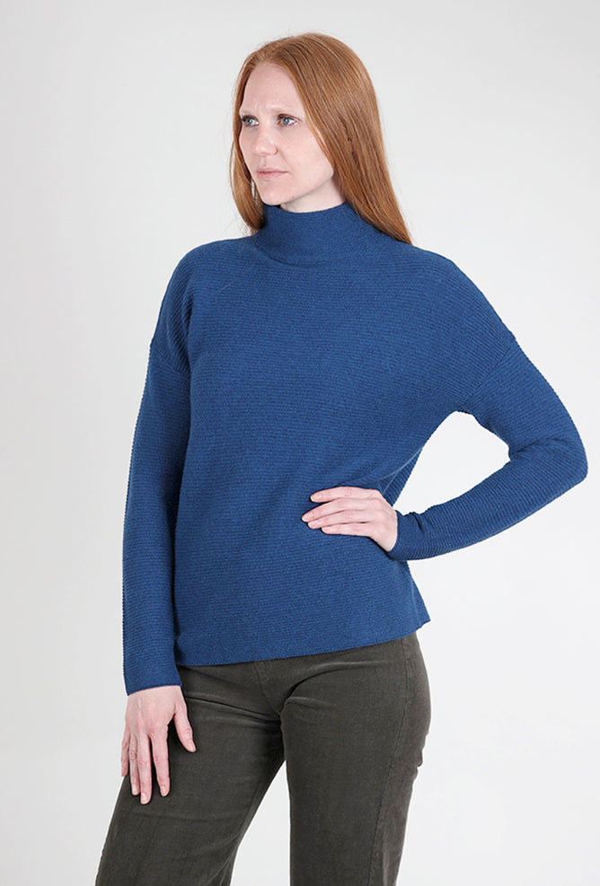 Kinross Cashmere Textured Slouchy Funnel Sweater, Adriatic 