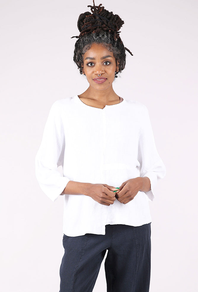 Linen Boxy Pleat Top, White