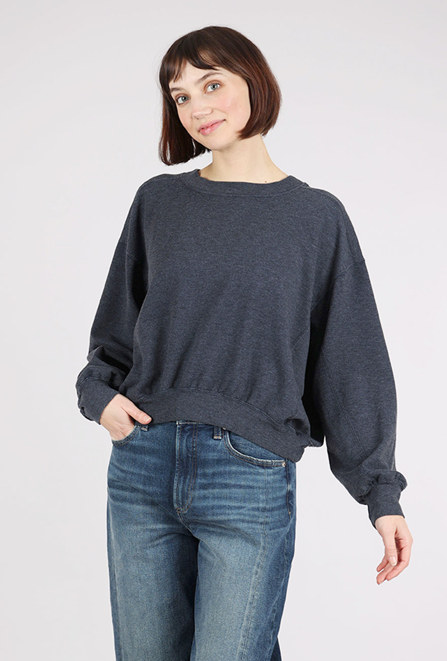 Mododoc Seamed Cropped Sweatshirt, Heather Navy 