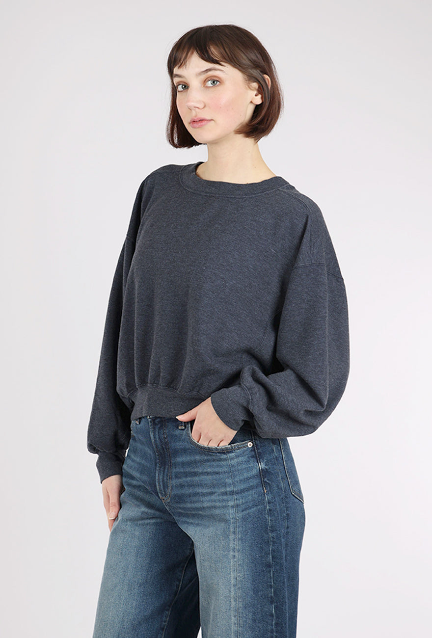 Mododoc Seamed Cropped Sweatshirt, Heather Navy 