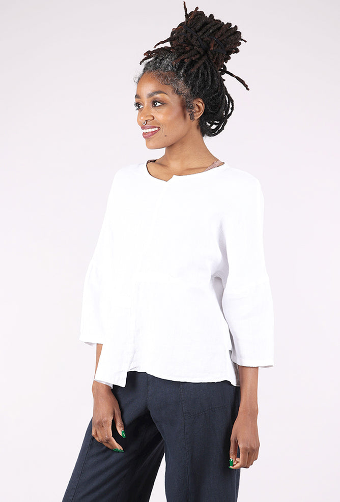 Linen Boxy Pleat Top, White