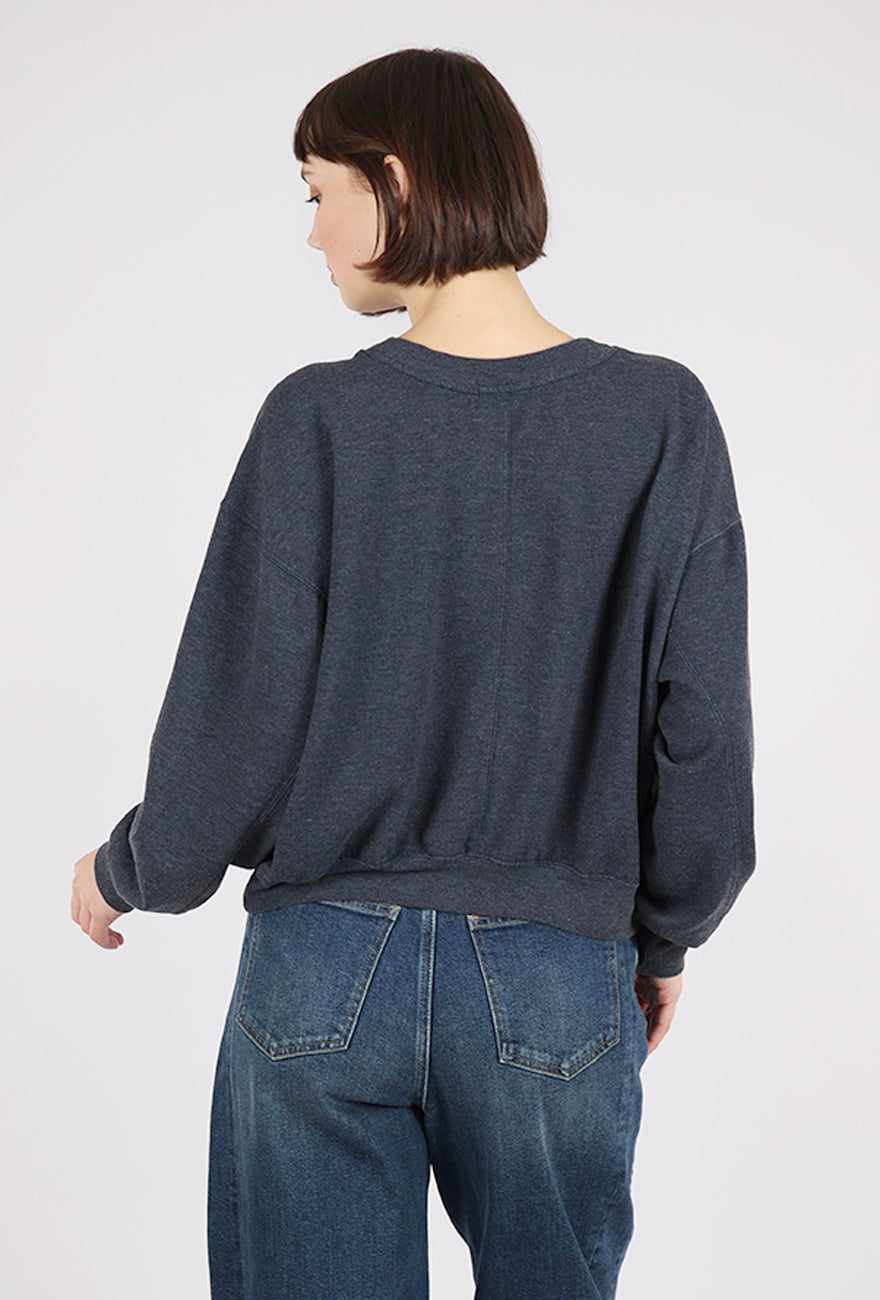 Mododoc Seamed Cropped Sweatshirt, Heather Navy 