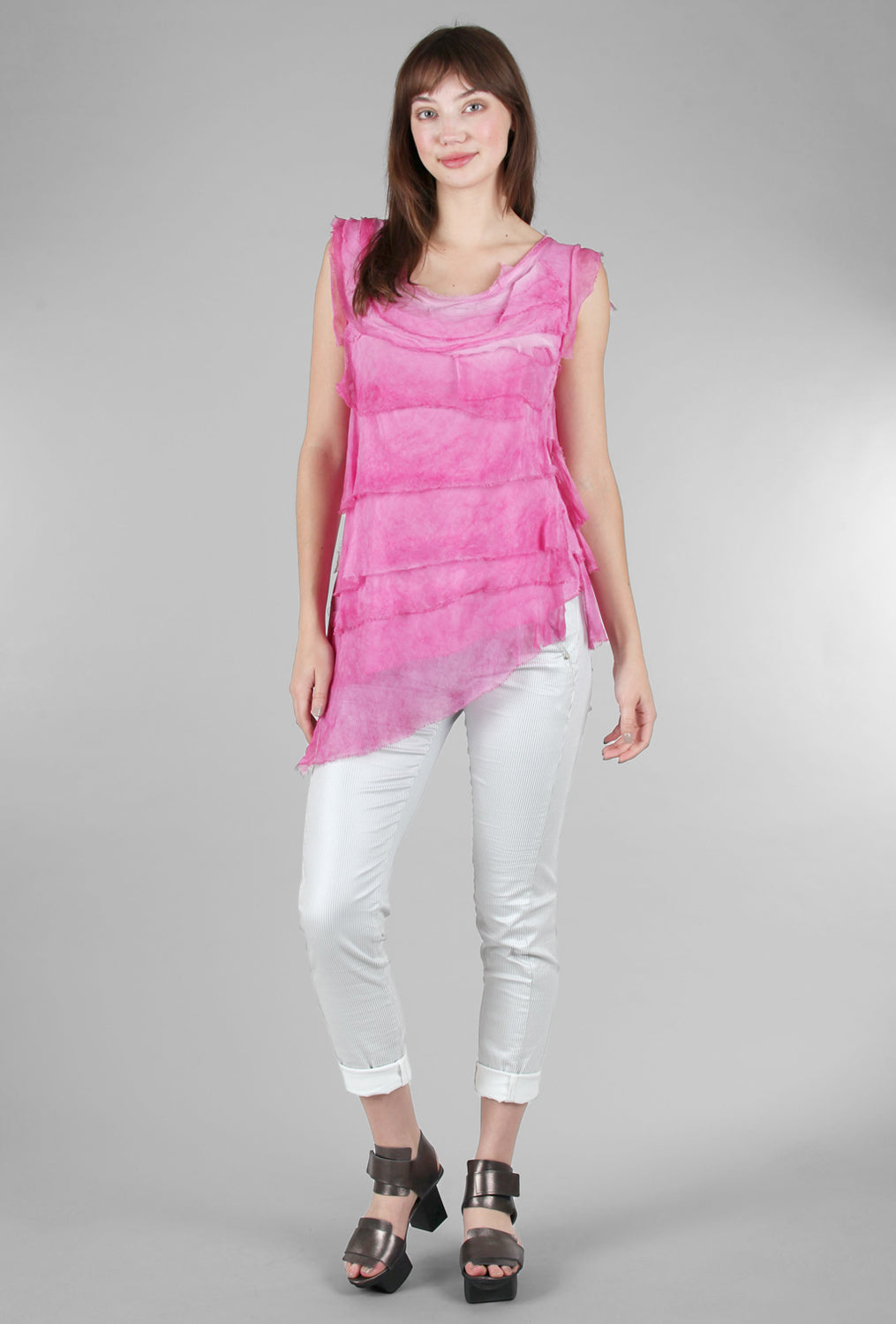 Look Mode Tattered Tiers Top, Fuchsia 