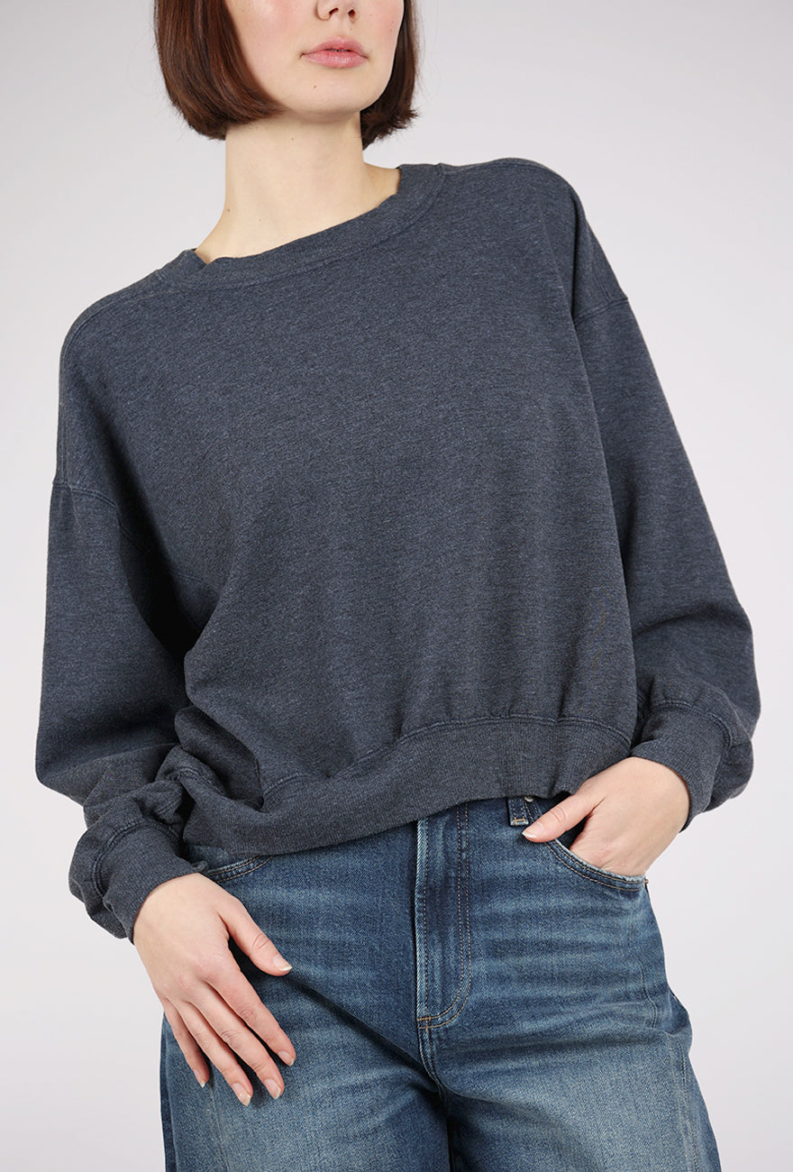 Mododoc Seamed Cropped Sweatshirt, Heather Navy 