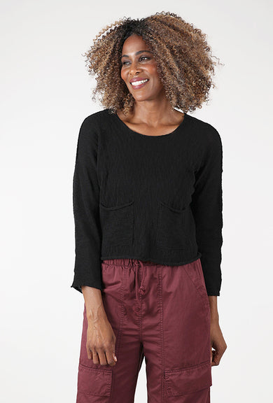 Paper Temples Longer Sleeve Reverse Sweater, Black 