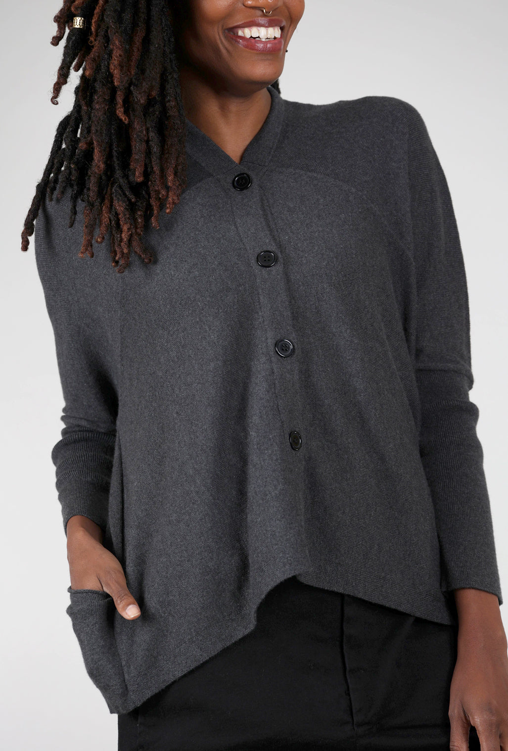 Knit Knit Arched Seam Cardie, Charcoal 