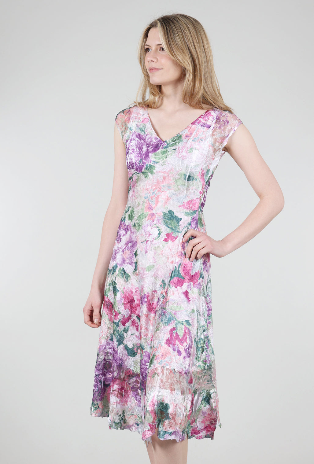 pastel short sleeve dress Short Pink Floral Casual Party Dress with Puff Sleeves Blush Bloom / Small