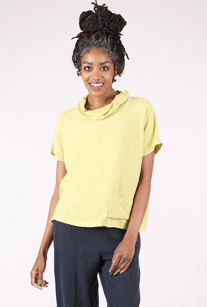 Mesh Collar Linen Top, Pistachio