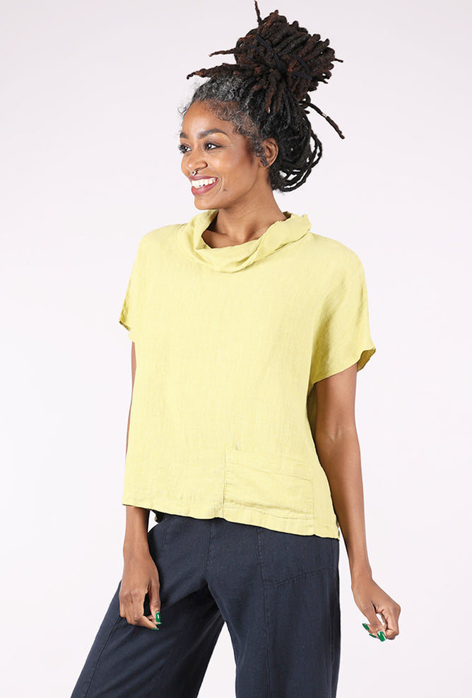 Mesh Collar Linen Top, Pistachio