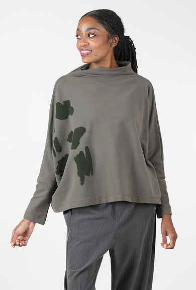 Moyuru Funnel Dolman Fleece Top, Khaki 