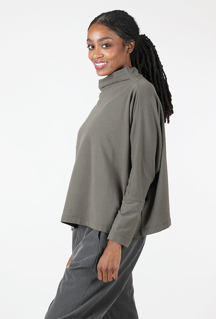 Funnel Dolman Fleece Top, Khaki Angle 2