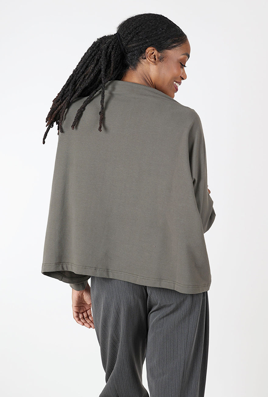 Funnel Dolman Fleece Top, Khaki Angle 3