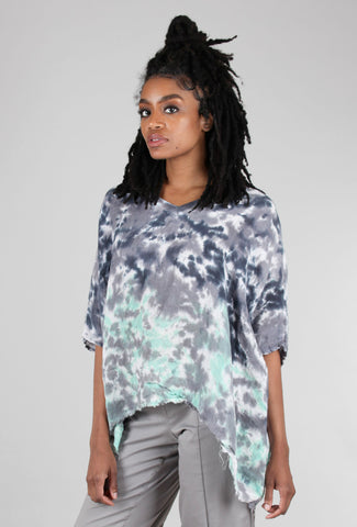 Heyne Bogut Linen Smoosh Dye Vee Top, Gray/Mint 