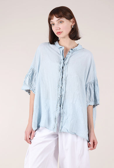 Rundholz Drop-Shoulder Pleat-Sleeve Blouse, Sky Fog 