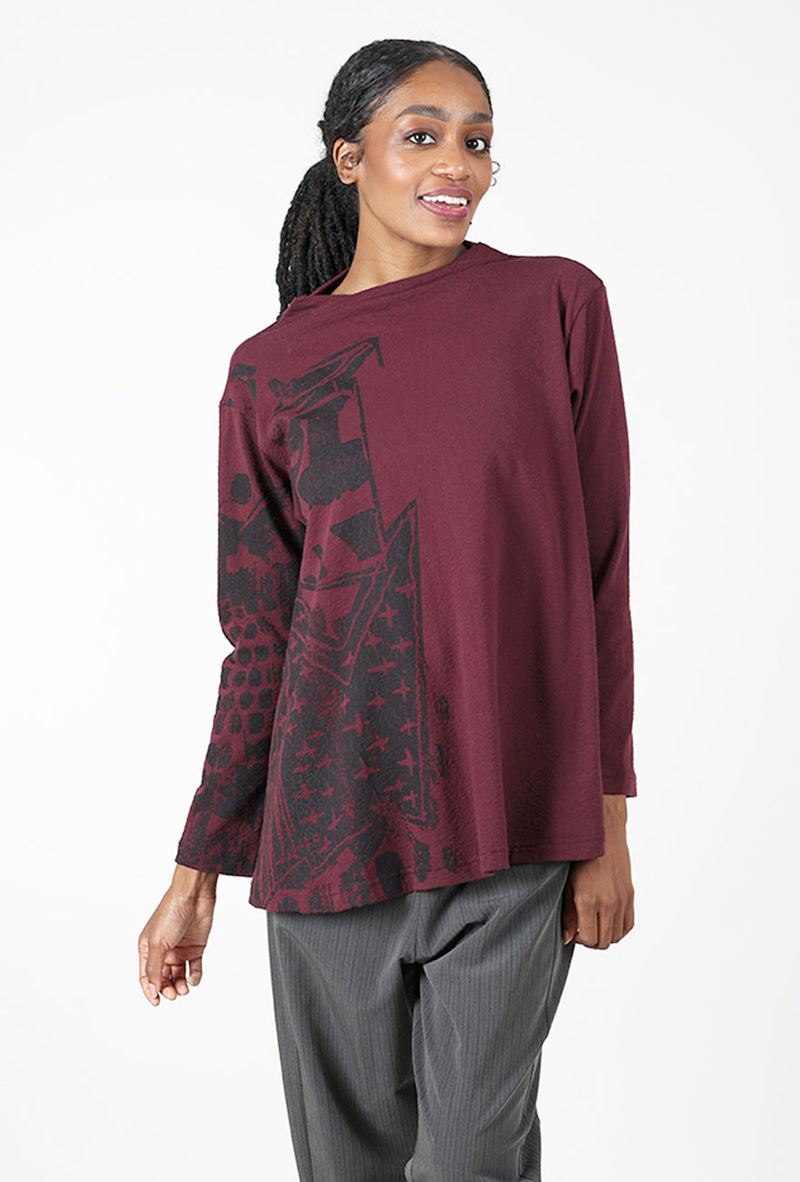 Pebbled Cotton Graphic Top, Plum