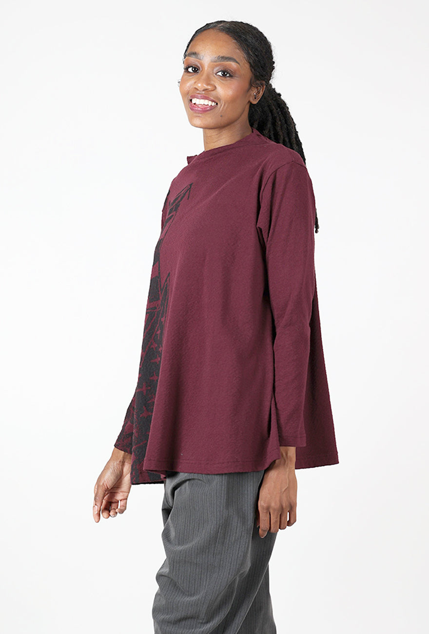 Pebbled Cotton Graphic Top, Plum Angle 2
