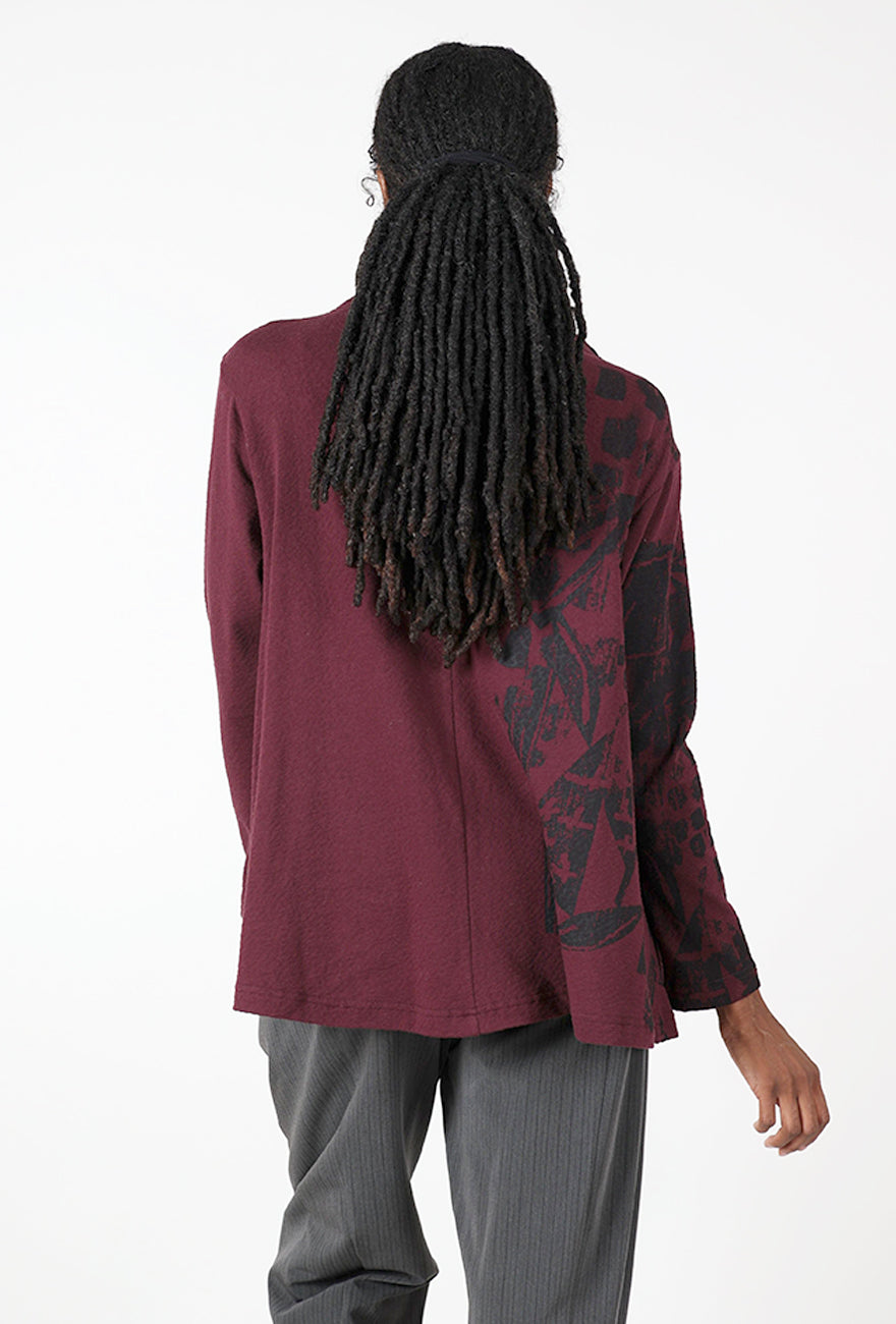 Pebbled Cotton Graphic Top, Plum Angle 3