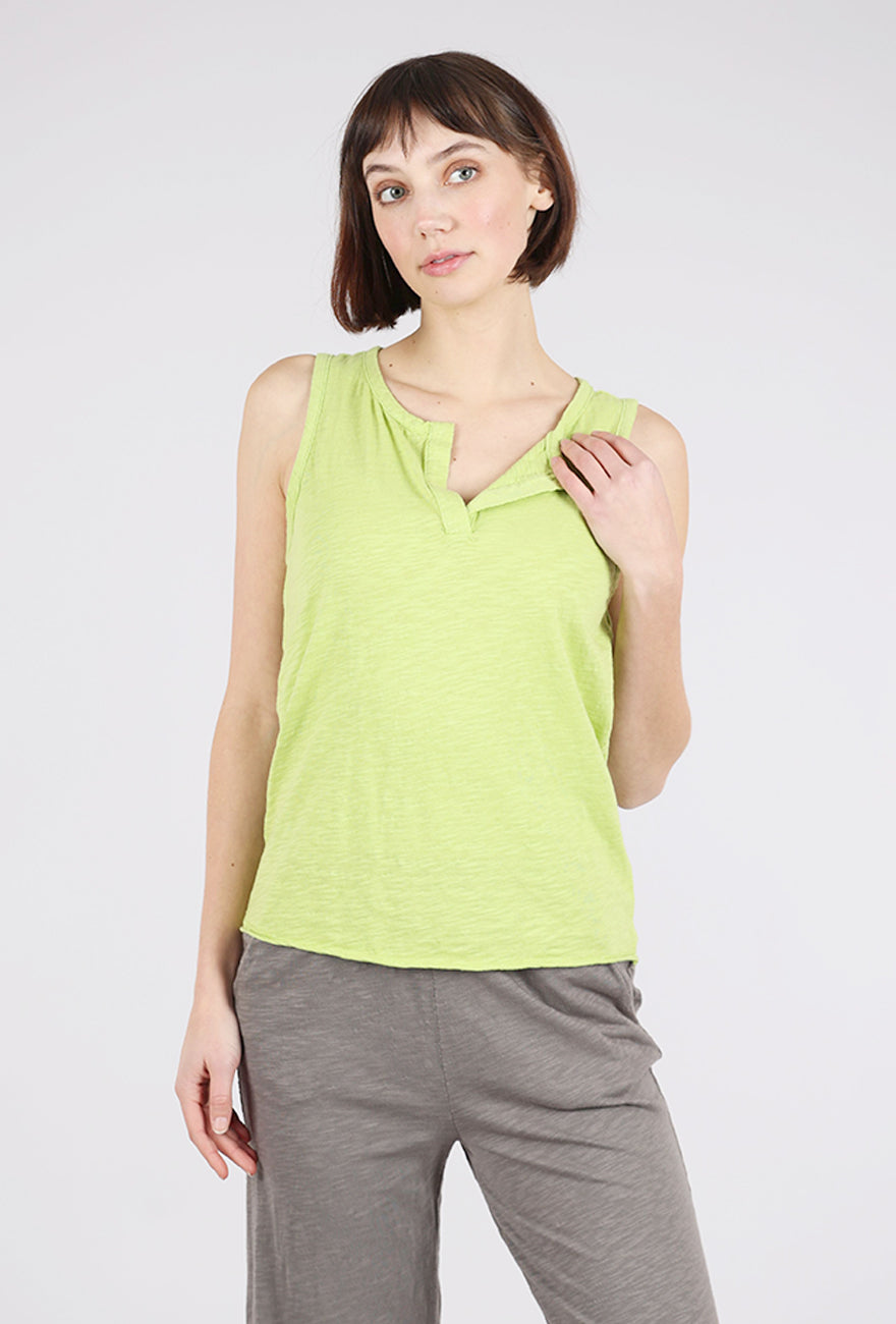 Mododoc Split Neck Henley Tank, Lime 