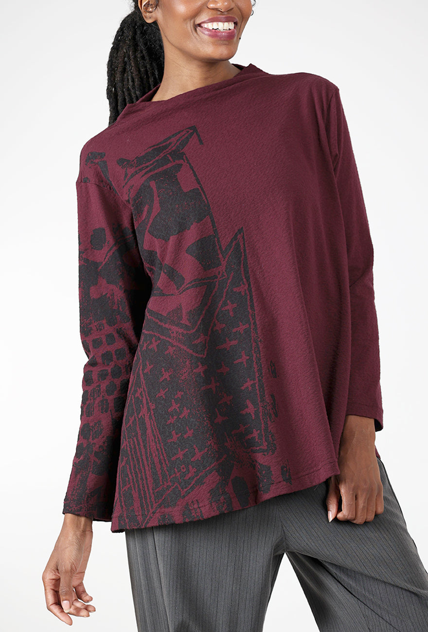 Pebbled Cotton Graphic Top, Plum Angle 4