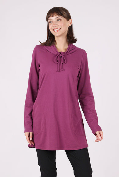 Color Me Cotton Drawstring Cowl Tunic, Razzleberry 