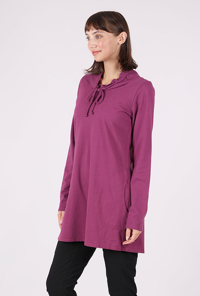 Color Me Cotton Drawstring Cowl Tunic, Razzleberry 