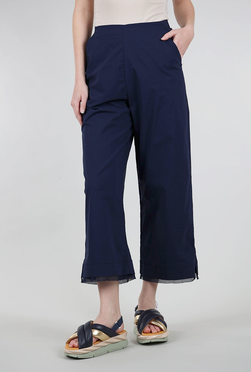 Rundholz Mesh Trim Flare Crop Trouser, Navy 