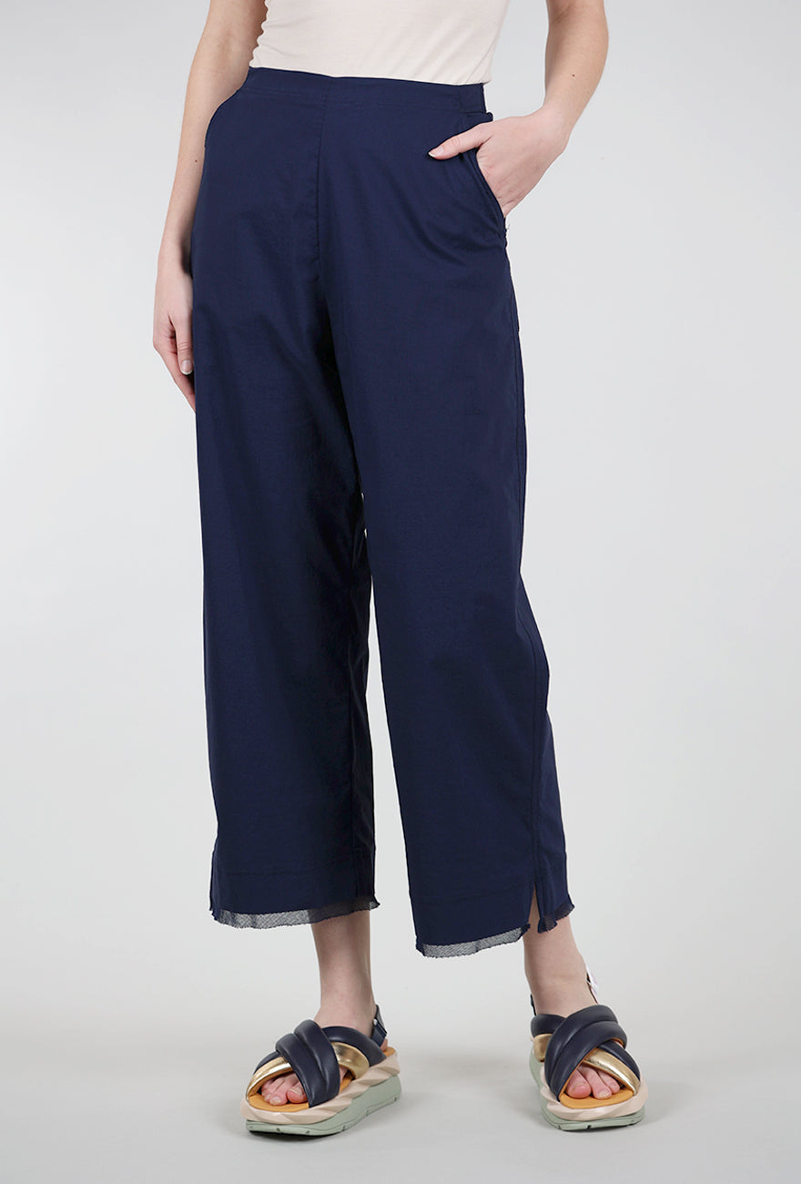 Rundholz Mesh Trim Flare Crop Trouser, Navy 